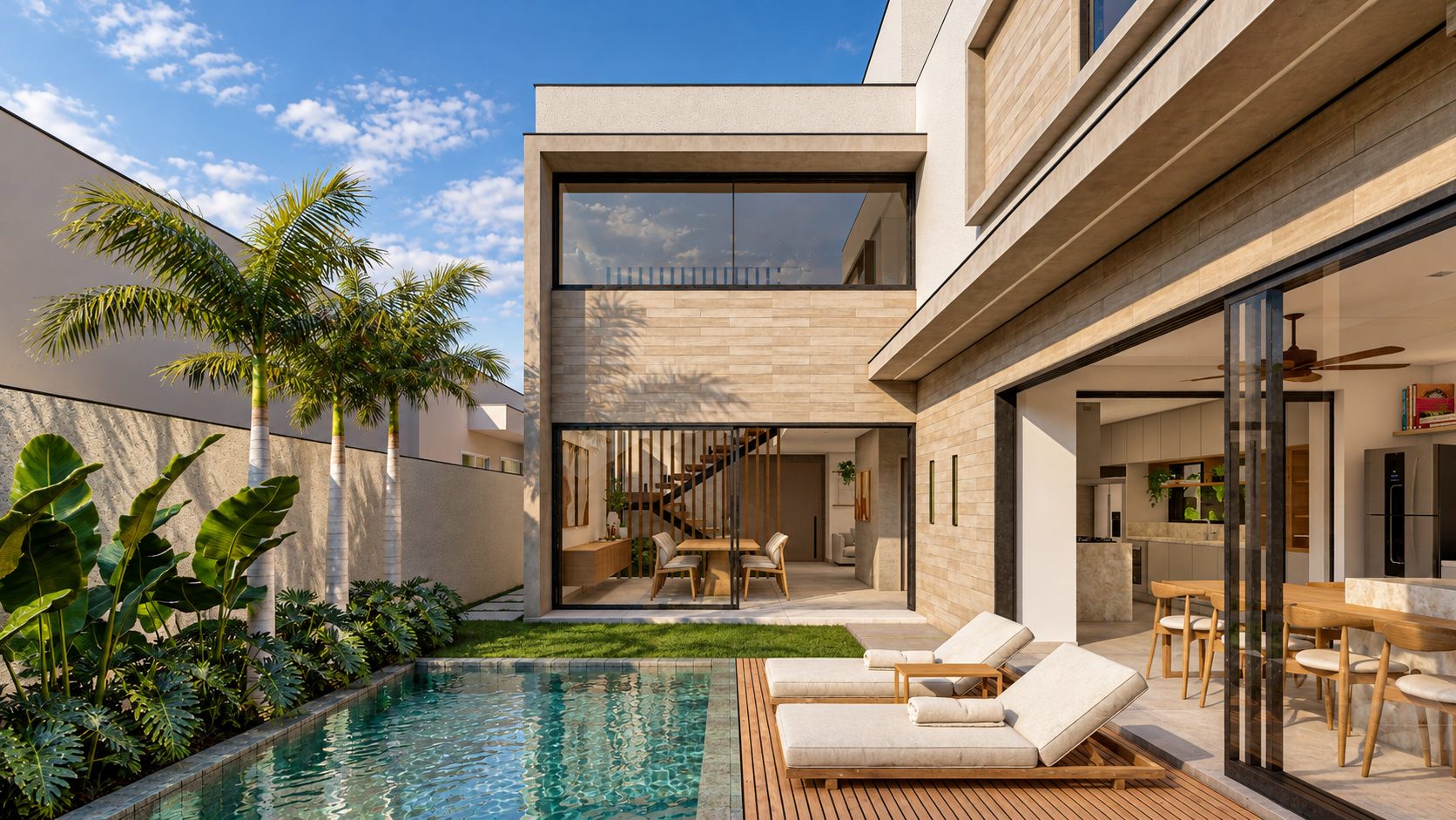 Render da piscina integrada à casa